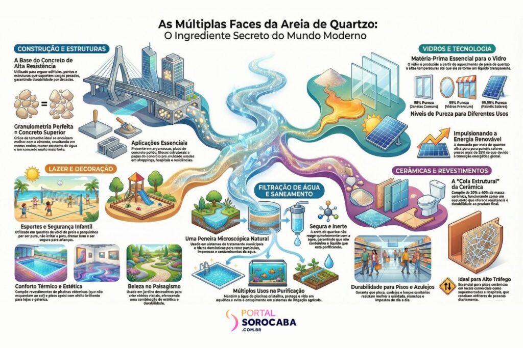 aplicações diversas da areia de quartzo infográfico Dibloco Portal Sorocaba