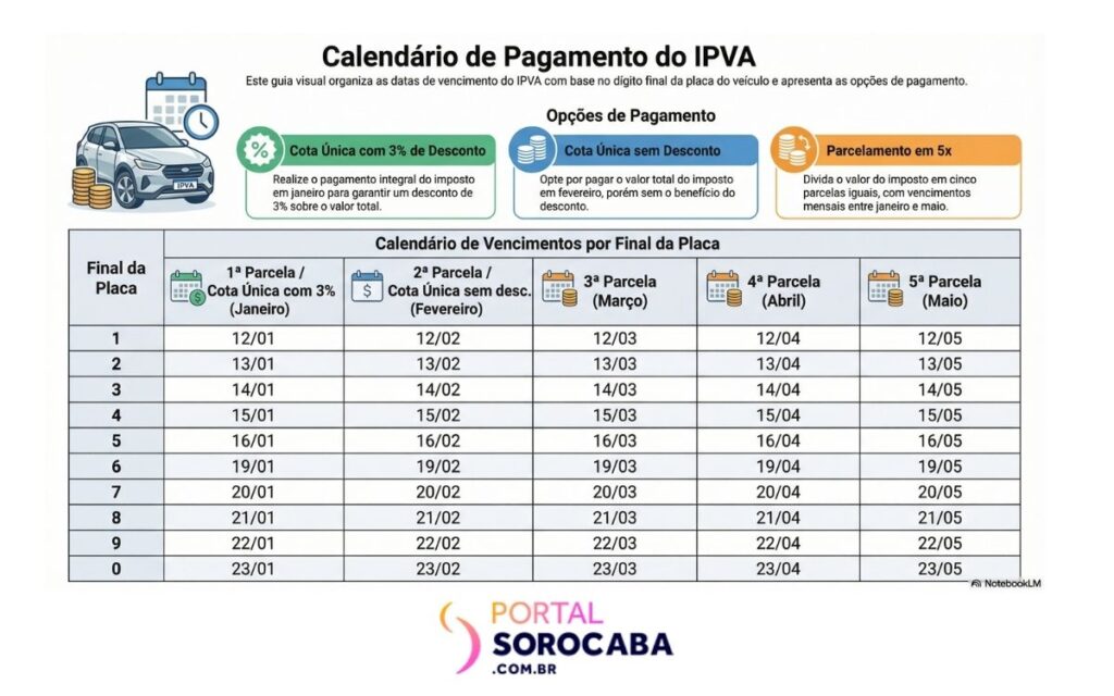 Calendátio do IPVA 2026 em Sorocaba